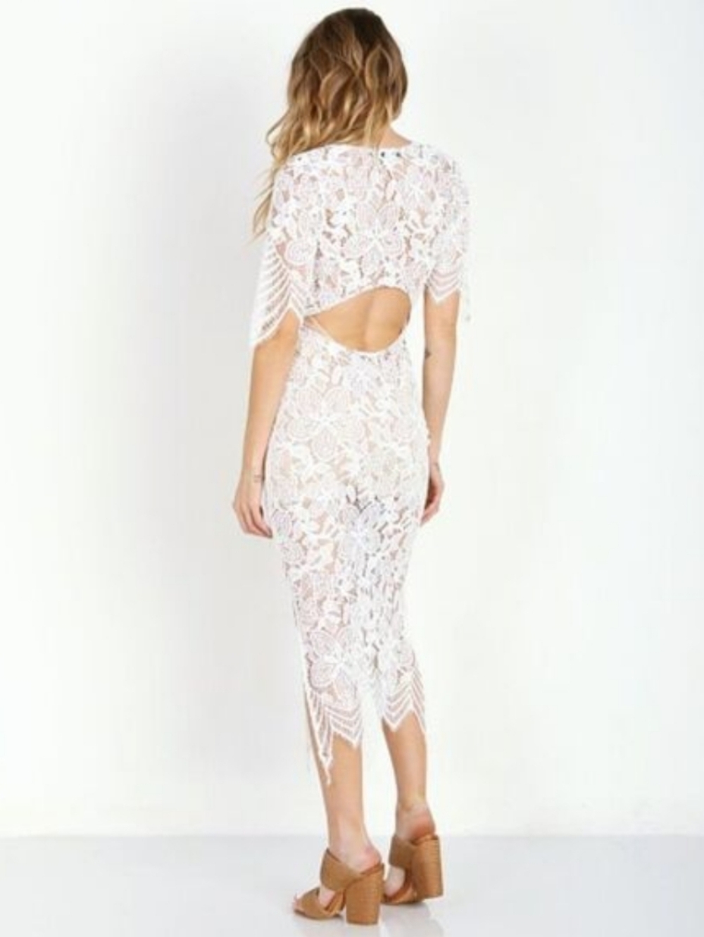 For Love & Lemons Luna White Lace Midi Dress Bridal Wedding Romantic Size S - Picture 2 of 15